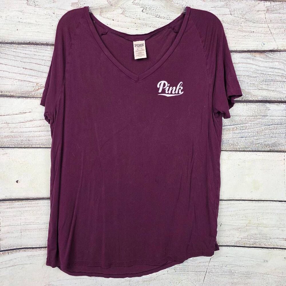 Victoria’s Secret PINK V Neck Tee Burgundy Short Sleeve XS